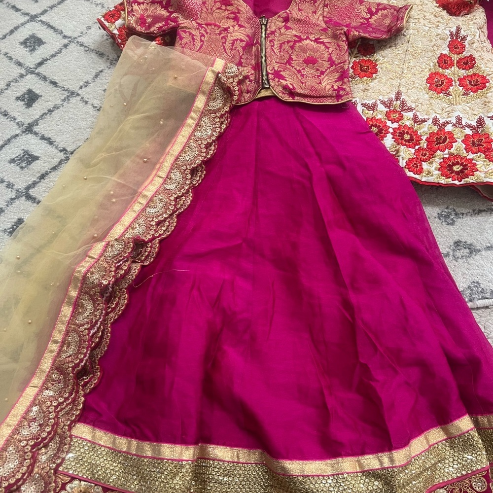 Elegant Lehenga Indian Outfits / Kids Dress in Pink/ and Gold or Red and Gold